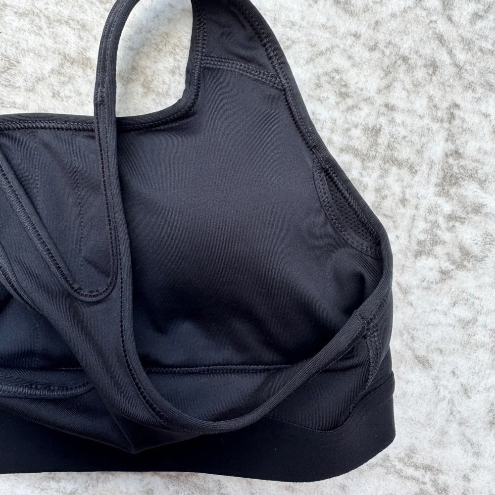 Nike Dri-FIT Racerback Sports Bra Black Swoosh Activewear XS